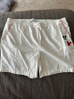 Women's White Drawstring Shorts with Mickey Patch